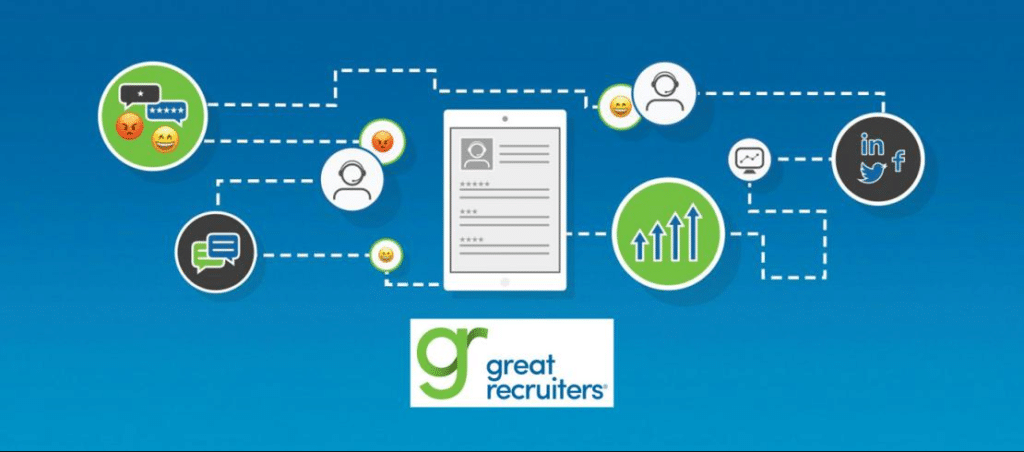 icons of customers and employees sharing feedback/reviews + great recruiters logo