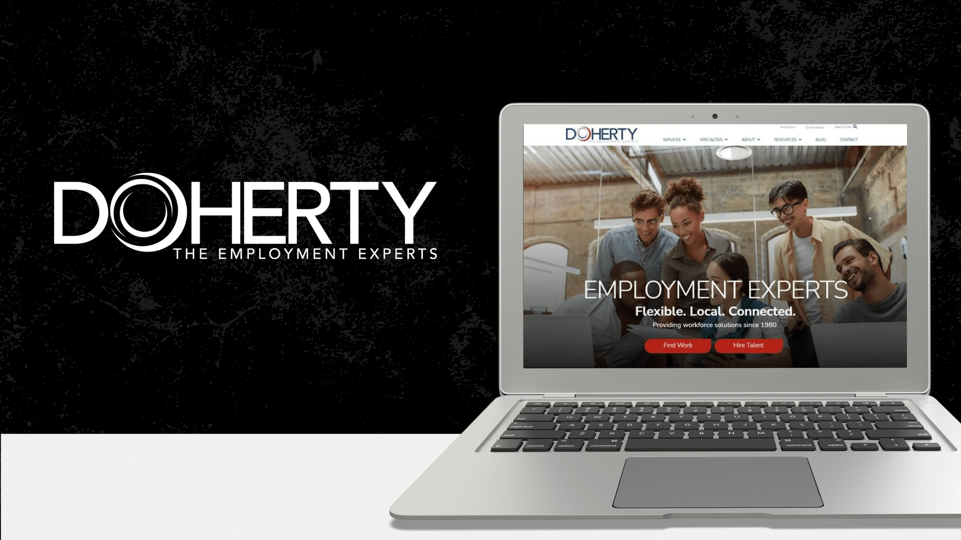 updated doherty logo and laptop opened to new doherty.com website