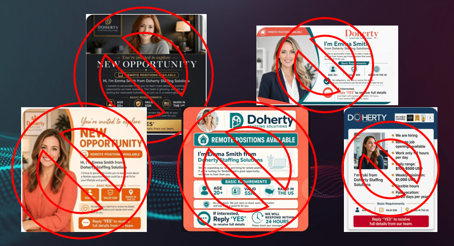 Spoofed Doherty SMS Spam Image Collage